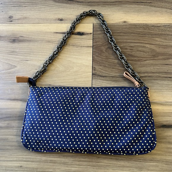 J Crew Silk Purse With Chain Strap Blue Polka Dots NWOT Going Out Date Night - Picture 2 of 12